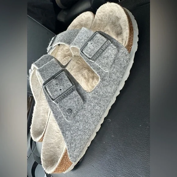 Birkenstock Gray Arizona Rivet Wool Shearling Sandals Size 42 - Picture 3 of 9